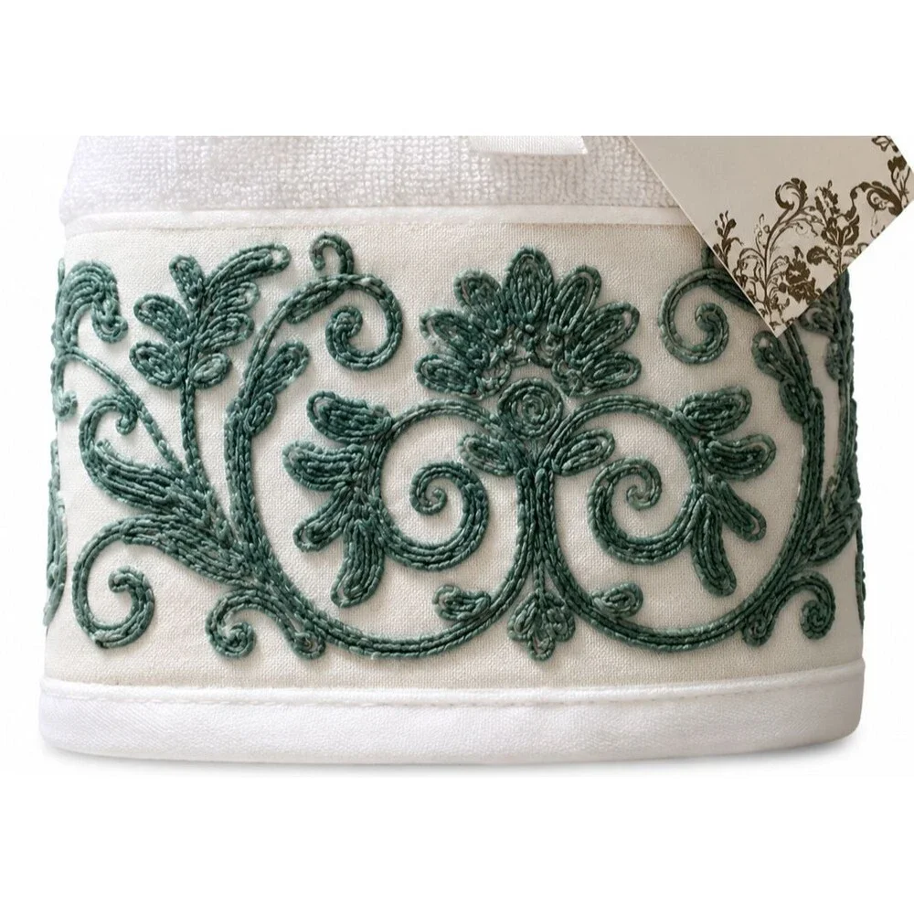 Nantucket Hand Towels Set of 2 White Sage Green Embroidered Holiday Bathroom